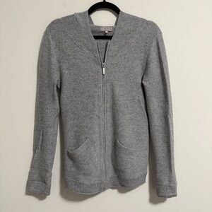 Ellie Kai Cashmere Hooded Full Zip Sweater Grey Small